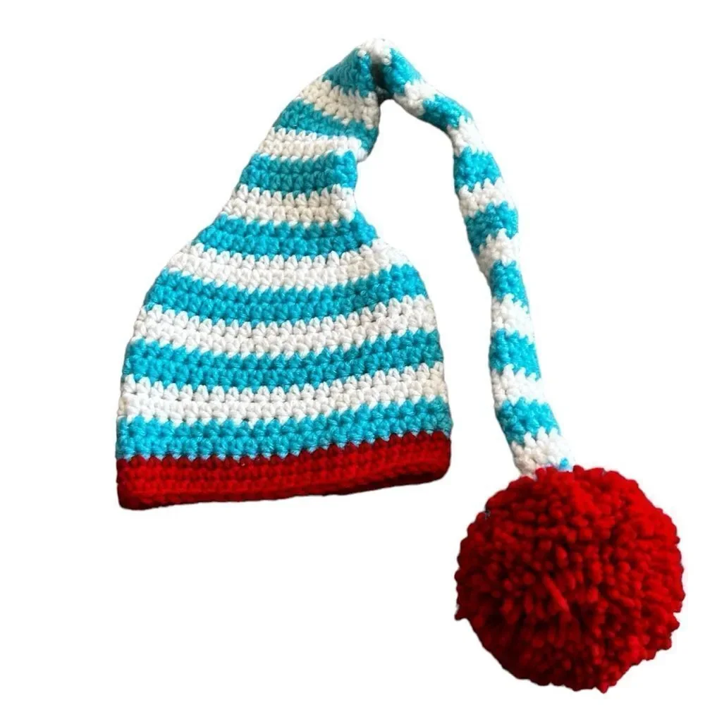 Handmade newborn baby elf long tail knit hat